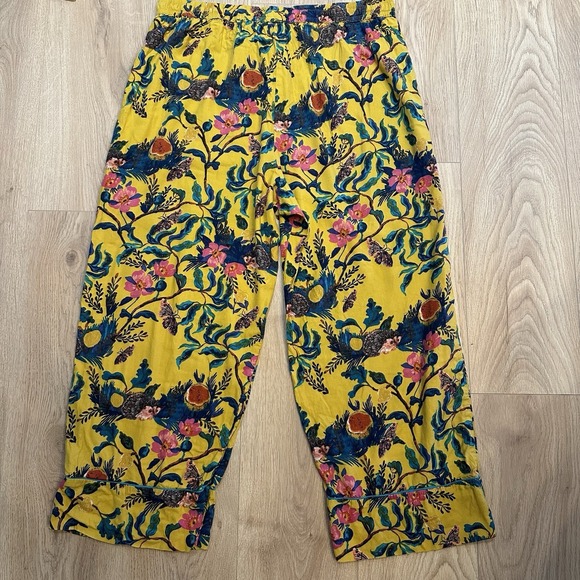 Anthropologie Nathalie Lete Yellow Floral Butterfly Lounge Pajama Pants XL - Picture 4 of 6